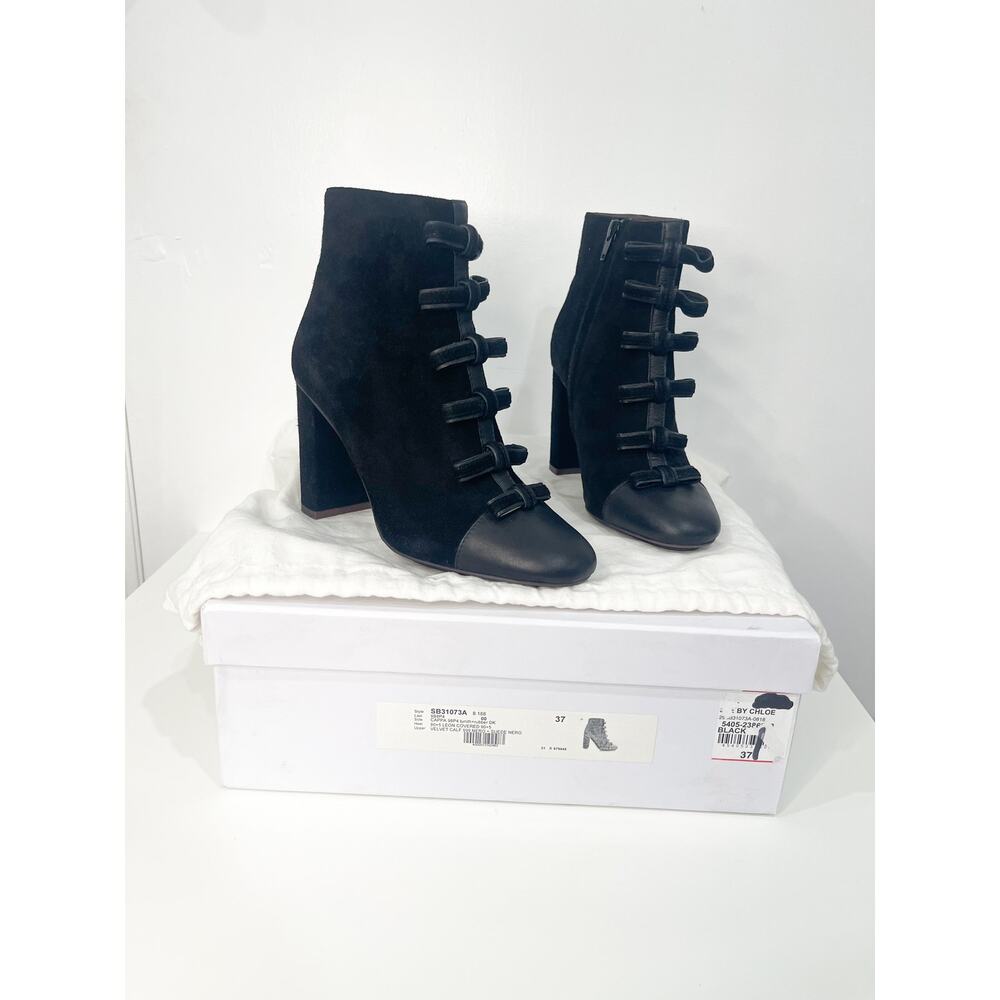 See by Chloe Gisele Leather Suede Black Bow Detail Boots 7